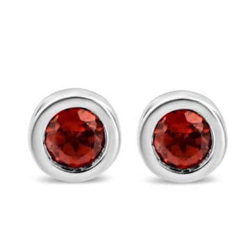 3.5mm Treated Red Ruby Solitaire Sterling Silver Stud Earrings