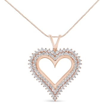 2.00ctw Diamond Heart 14K Rose Gold Over Sterling Silver Pendant
Necklace with 18" Chain