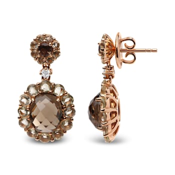 18K Rose Gold Round Lemon and Oval Smoky Quartz with Diamond Accent
Cluster Floral Dangle Earrings
