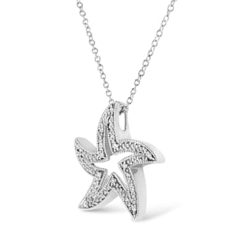 .925 Sterling Silver Prong-Set Diamond Accent Starfish 18" Pendant Necklace