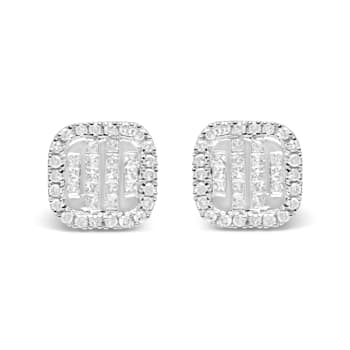 10K White Gold 7/8 Cttw Diamond Princess Composite and Halo Stud
Earrings (I-J Color, I1-I2 Clarity)