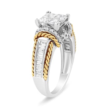 1.50ctw Princess Cut Diamond Quad Engagement 14K White and Yellow Gold Ring