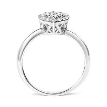 Sterling Silver 3/8 Cttw Lab Grown Diamond Cluster and Halo Pear Promise Ring