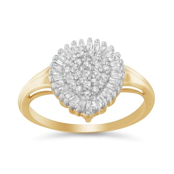 10K Yellow Gold 1/2ctw Mixed Shapes Diamond Domed Pavé Cluster with Halo
Cocktail Ring