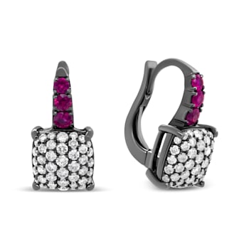 Black Rhodium Over 18K White Gold 7/8 Cttw Round Diamond and Graduated
Ruby Drop Earrings