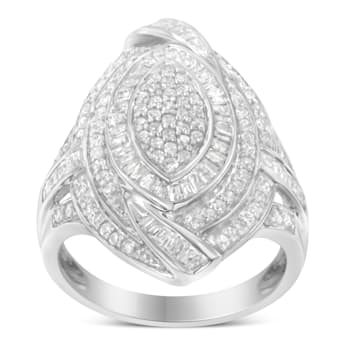 Sterling Silver 1-1/8ctw Diamond Marquise Cluster Triple Halo Knot Ring
(I-J Color, I2-I3 Clarity)