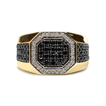 Men's 14K Yellow Gold Over Sterling Silver 1 1/4ctw White and Black
Diamond Signet Band