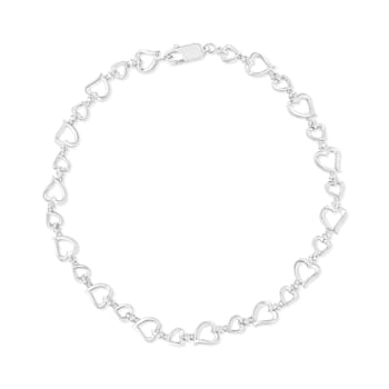 Sterling Silver Prong Set Diamond Accent Alternating Heart Link Bracelet