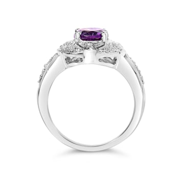 Sterling Silver 9x7mm Oval Purple Amethyst and Diamond Accent Art Deco
Style Cocktail Ring