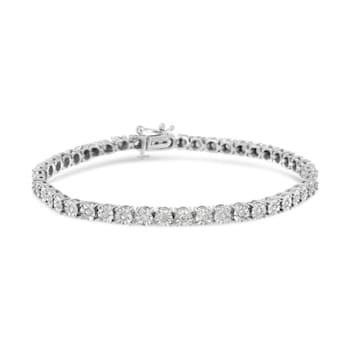 Rhodium Over Sterling Silver 1.0 Ctw Diamond Tennis Bracelet