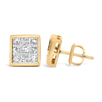 14K Yellow Gold 1.0 Cttw Princess Cut Diamond Composite Stud Earrings
with Screw Backs