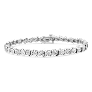 Rhodium Over Sterling Silver 1/10 Cttw Diamond "S" Tennis Bracelet