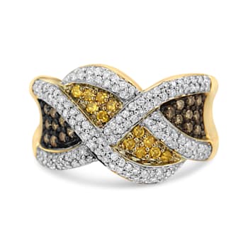 14K Yellow Gold 3/4ctw Champagne, Yellow and Round-Cut Diamond Ring (I-J
Color, I2-I3 Clarity)