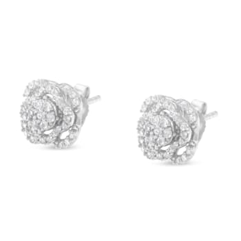 0.50ctw Round-Cut Diamond .925 Sterling Silver Floral Cluster and Halo
Stud Earring