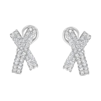 14K White Gold 2.0ctw Round-Brilliant Cut Diamond Domed X Shaped Omega
Back Stud Earrings