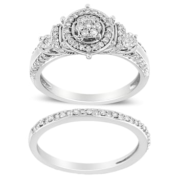 0.33ctw 7-Diamond Cluster Sterling Silver Wedding Band