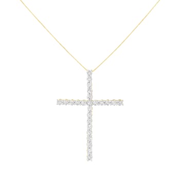 Sterling Silver 3.0ctw Round Diamond 1-1/2" Cross Pendant with
Chain(J-K Color, I2-I3 Clarity) - 18"