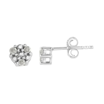 Sterling Silver 1/10ctw Prong Set Round-Cut Trio Diamond Stud Earrings