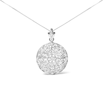 18K White Gold Diamond 1 5/6 Cttw Cluster Floral Filigree Brooch Pin and
18" Pendant Necklace