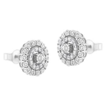 10K White Gold 1/2ctw Double Halo Brilliant Round-Cut Diamond Stud Earrings