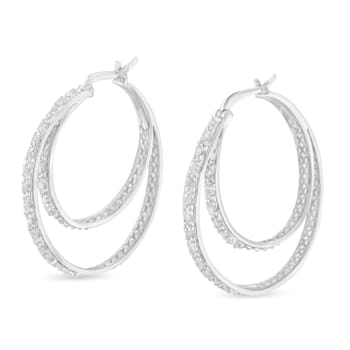 Sterling Silver 1/2ctw Miracle-Set Diamond Double Hoop with Latchback Earrings