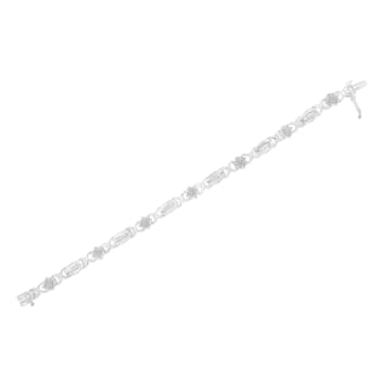 Sterling Silver 1.0ctw Round-Cut and Baguette-Cut Diamond X-Link Bracelet