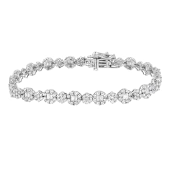 10K White Gold 4.0ctw Brilliant Round-cut and Baguette Diamond Floral
Cluster Link Bracelet