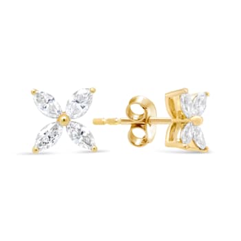 14K Yellow Gold 3/4ctw Marquise Diamond 8 Stone Floral Leaf Stud Earrings