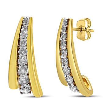 10K Yellow Gold Over Sterling Silver 1/2ctw Round Diamond Graduated
Huggie Stud Earrings