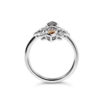 Sterling Silver Black Onyx and Yellow Citrine Marquise and Diamond
Accent Fleur De Lis Ring