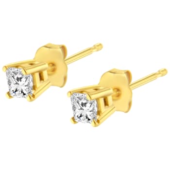 14K Yellow Gold AGS Certified 1/4ctw Princess-Cut Solitaire Diamond Push
Back Stud Earrings
