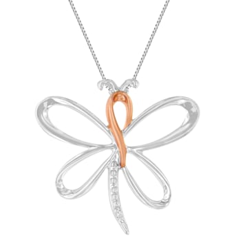 Diamond-Accented Dragonfly Rhodium Over Sterling Silver with 10K Rose
Gold Pendant with Chain