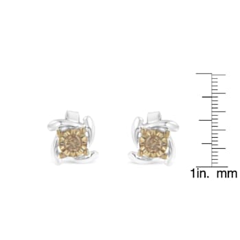 Two-Toned Sterling-Silver Champagne Diamond Stud Earring .10ctw