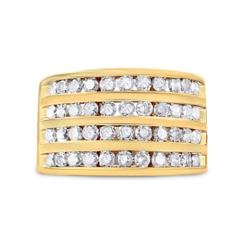 1.50ctw Champagne Diamond 4-Row 10K Yellow Gold Over Sterling Silver Band