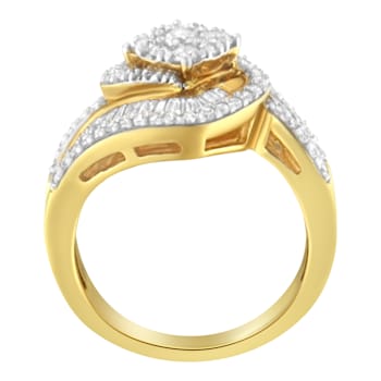 14K Yellow Gold 1.0ctw Mixed-Cut Diamond Round Floral Cluster Ring(H-I
Color, SI2-I1 Clarity)