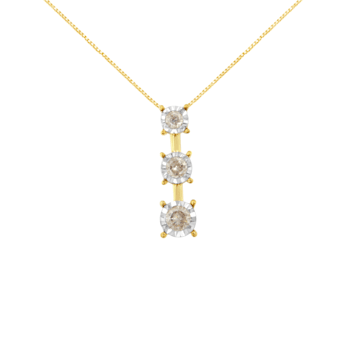10K Yellow Gold 1/4ctw Miracle-Set Round Diamond Graduating 3 Stone Drop
18" Pendant w\chain