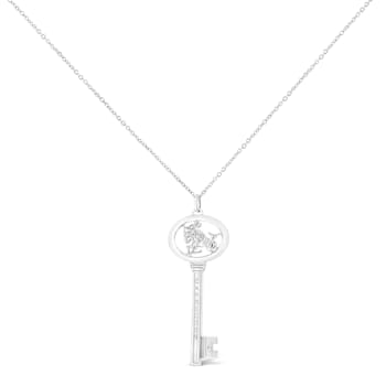 .925 Sterling Silver Diamond Accent Zodiac Key Pendant Necklace