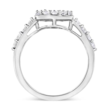 Sterling Silver 1.0ctw Brilliant-Cut Diamond Halo-Style Cluster Oval
Ring (I-J Color, I3 Clarity)