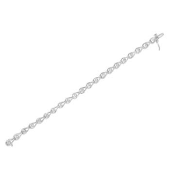 Sterling Silver .10ctw Miracle-Set Diamond Pear Shape and Bezel Link Bracelet
