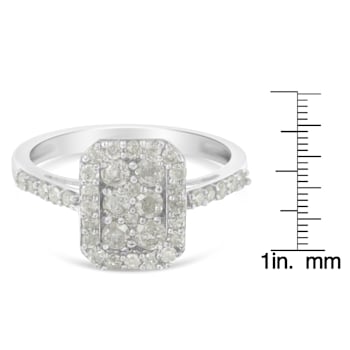 Sterling Silver 1.0ctw Diamond Emerald-Shaped Cluster with Halo Ring
(I-J Color, I3 Clarity)