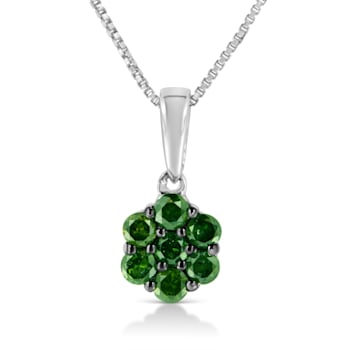 Sterling Silver 1/4ctw Green Color Prong Set Diamond Floral Pendant
w\chain 18"(I1-I2 Clarity)