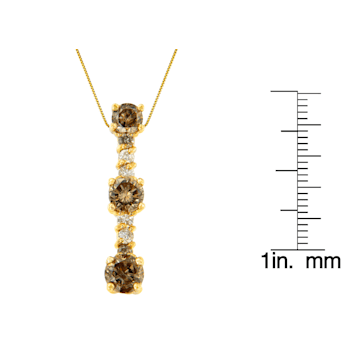 14K Yellow Gold 1ctw White and Champagne Round Cut Diamond Drop Pendant
w/chain(I-J, I1-I2)