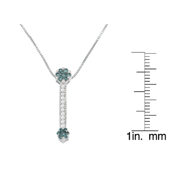 14K White Gold 1/5ctw Blue Round Cut Diamond Drop Pendant w\chain (H-I, I1-I2)