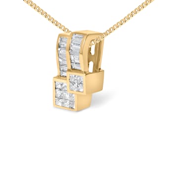 14K Yellow Gold 1 1/2 cttw Princess and Baguette Cut Diamond Geometric
Pendant Necklace