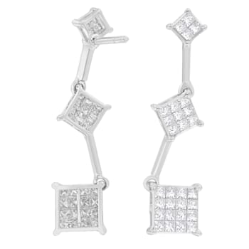 14K White Gold 1.0ctw Princess Cut Diamond Earrings