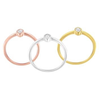 14K Gold Over Sterling Silver 1/6ctw Diamond Stackable Promise Ring Set
(J-K Color, I1-I2 Clarity)