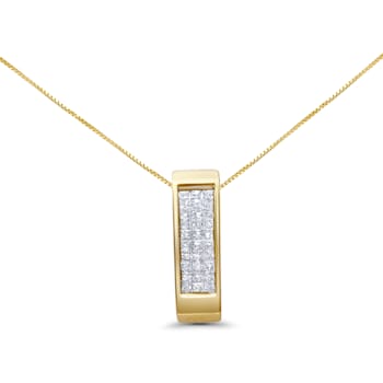 14K Yellow Gold 1/2ctw Square Diamond Vertical Bar Pendant
w\chain18"(H-I Color, SI2-I1 Clarity)