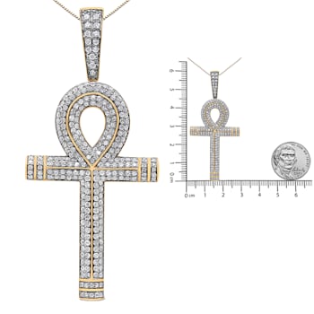 1.875ctw Round Diamond Ankh Cross 10K Yellow Gold Pendant