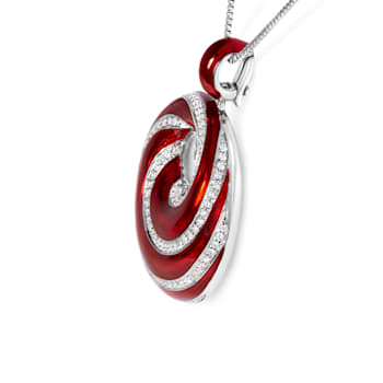 Sterling Silver Red Enamel and 1/2 Diamond Endless Swirl Medallion
18" Pendant Necklace