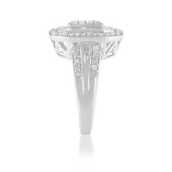 Sterling Silver 1.0ctw Round and Baguette Diamond Elongated Cocktail
Ring (H-I Color, I2-I3 Clarity)